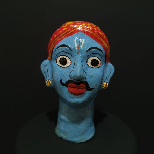 blue color male cheriyal stand mask for table decor