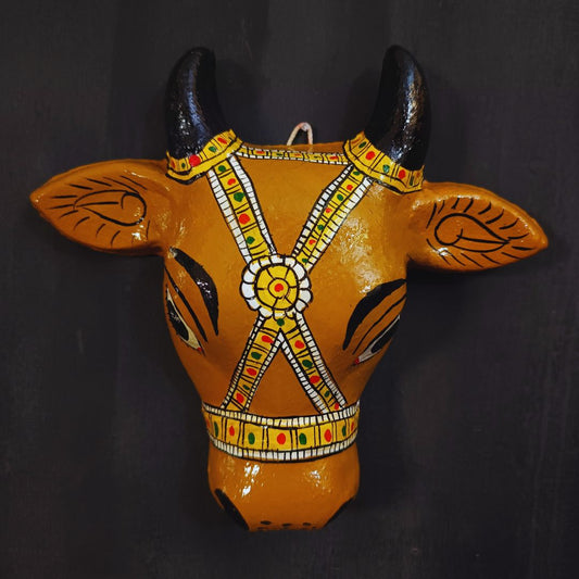 brown color big cow head cheriyal mask for wall hanging