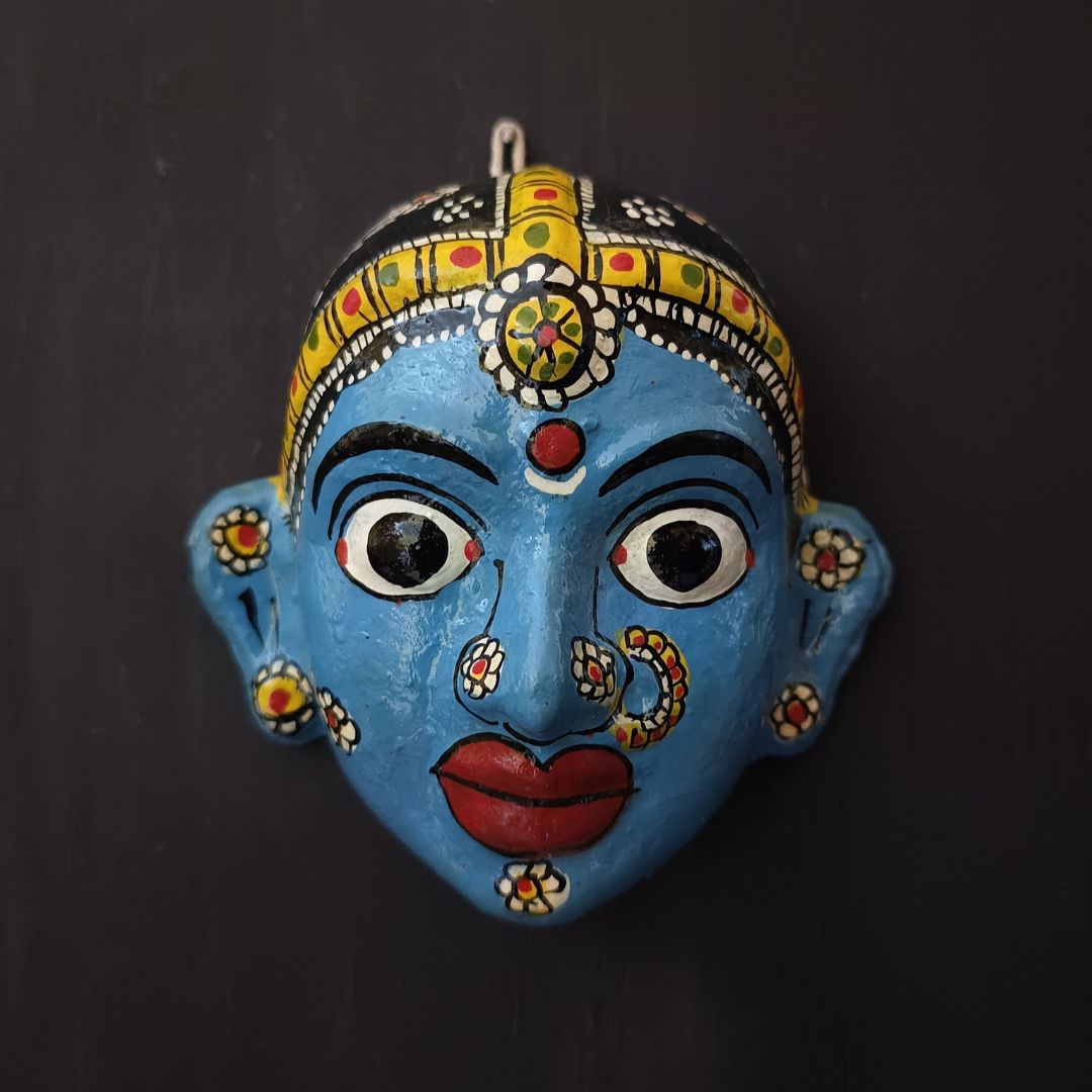 Cheriyal mask | Classic | Female | Blue | Handmade – Sohrvi