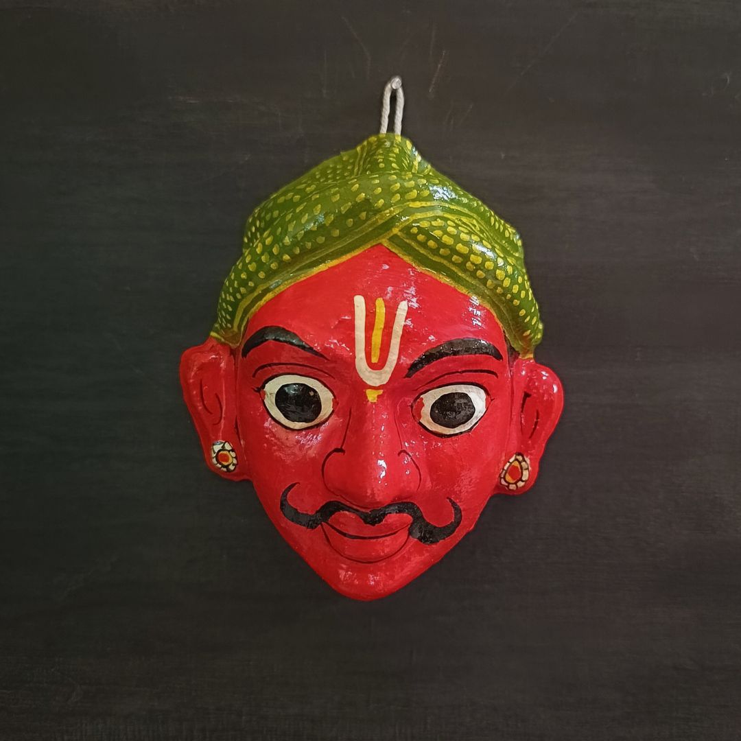 red color classic men cheriyal mask with green turban