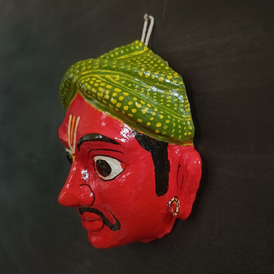 red color classic men cheriyal mask with green turban