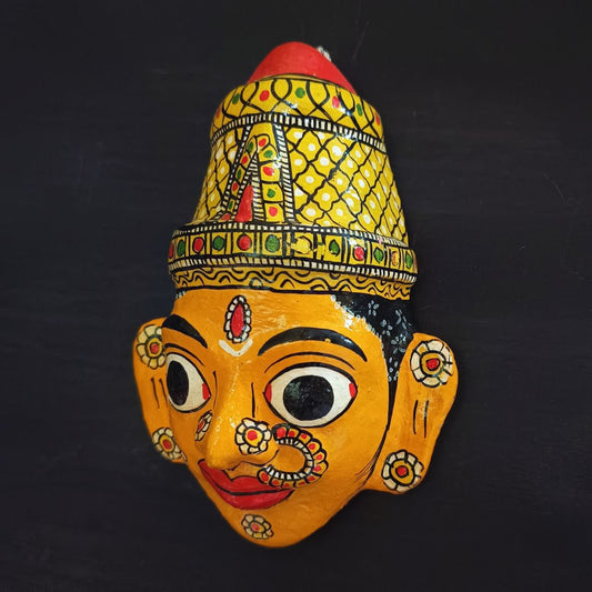 crowned female small cheriyal mask with yellow face and pop up eyes