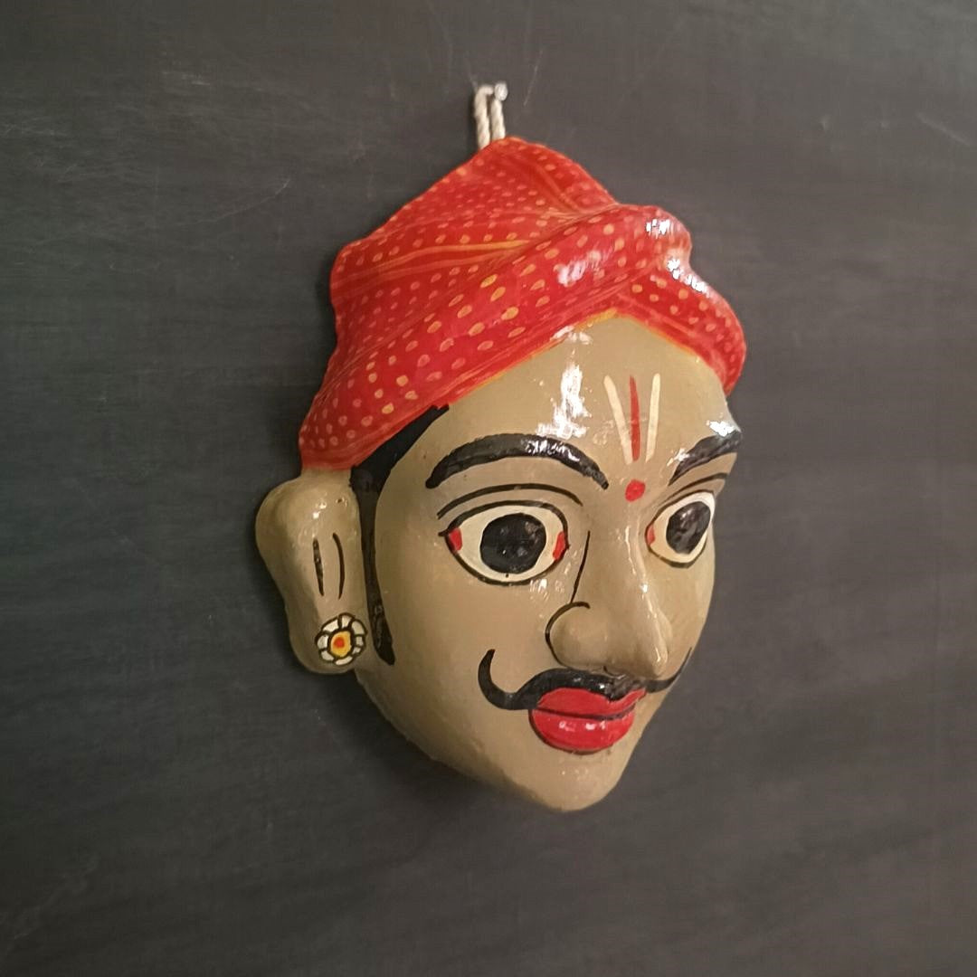 classic cheriyal mask in gray color face wearing turban