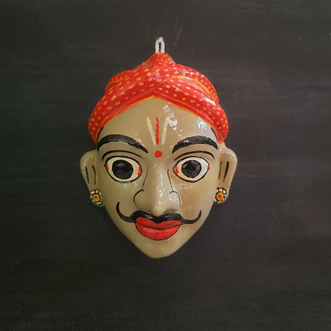classic cheriyal mask in gray color face wearing turban