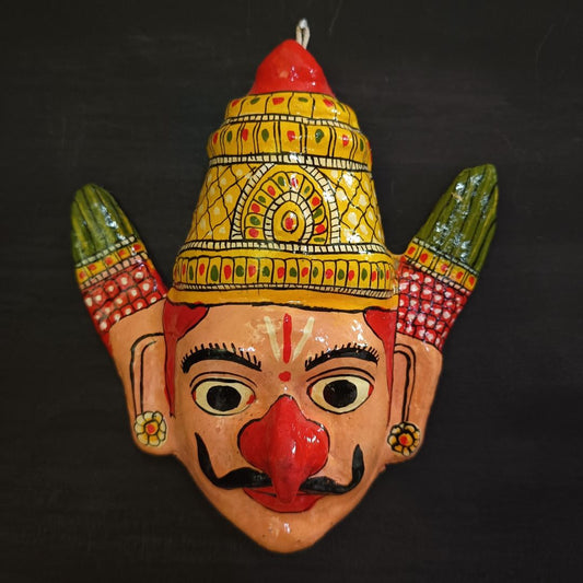 crowned garuda cheriyal mask in tacao color face with traditional and vintage look