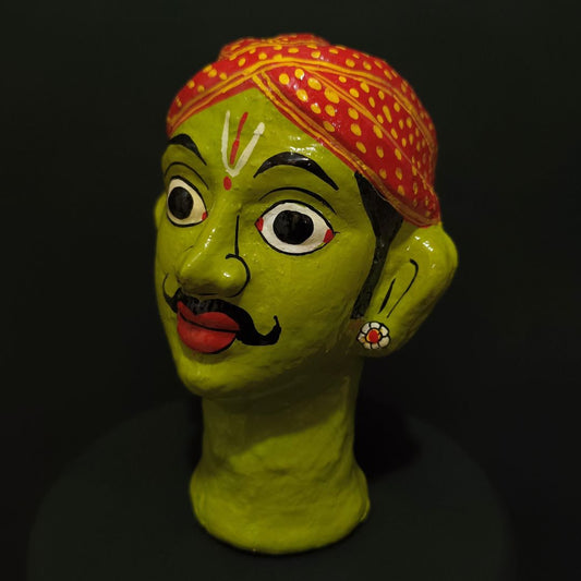 green color male cheriyal stand mask for table decor