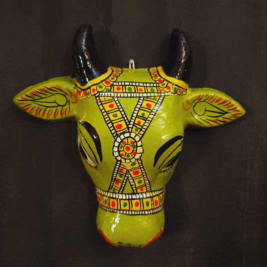 light green color big cow head cheriyal mask for wall hanging