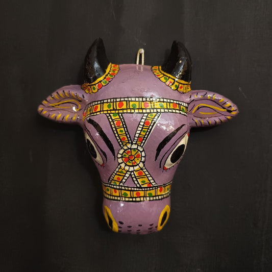 lilac color small cheriyal cow head for wall hanging