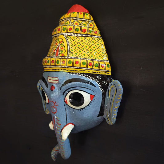 lord vinayaka or ganesh crowned cheriyal mask in blue color