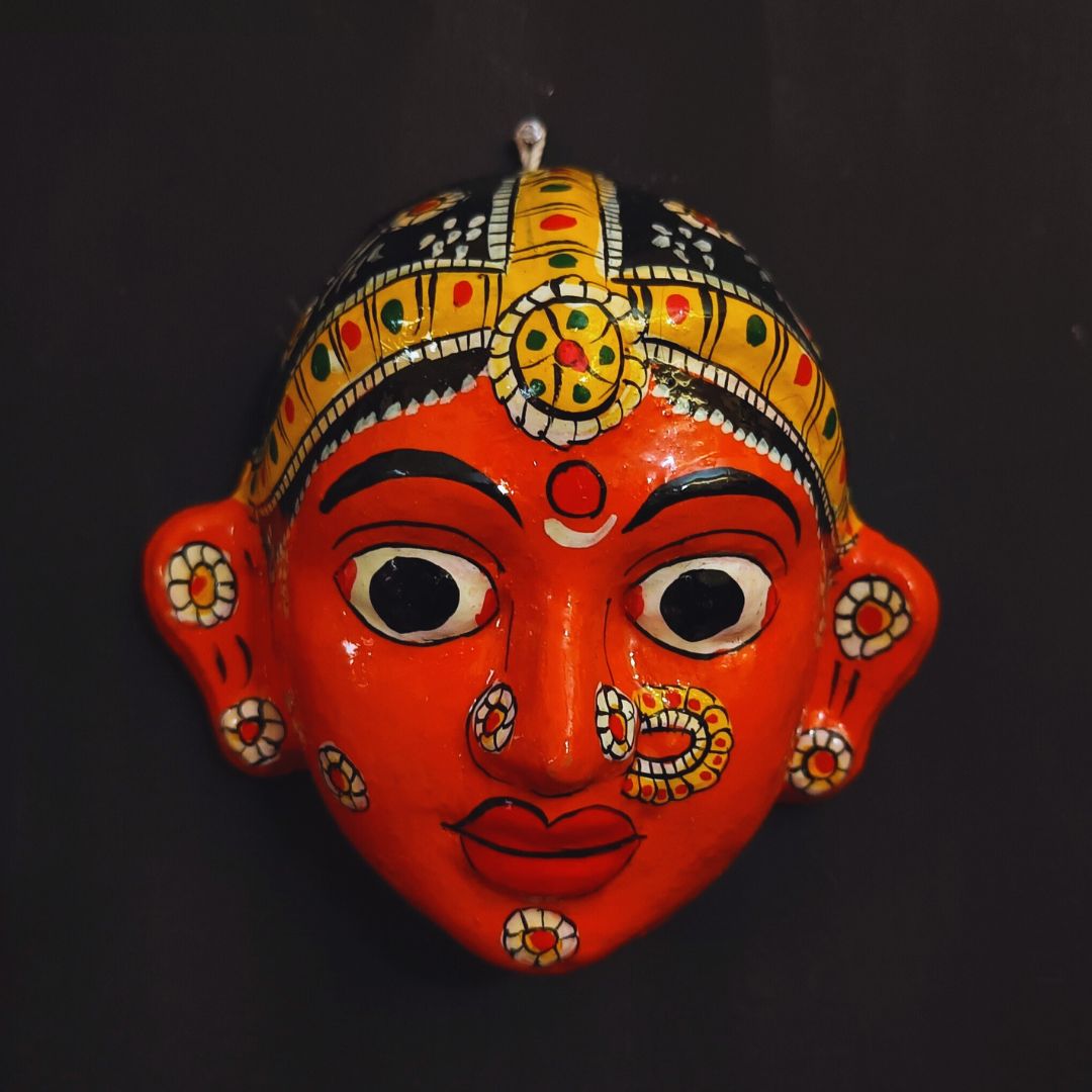 Cheriyal mask | Classic | Female | Orange | Handmade – Sohrvi