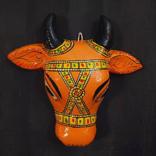 peach color big cow head cheriyal mask for wall hanging