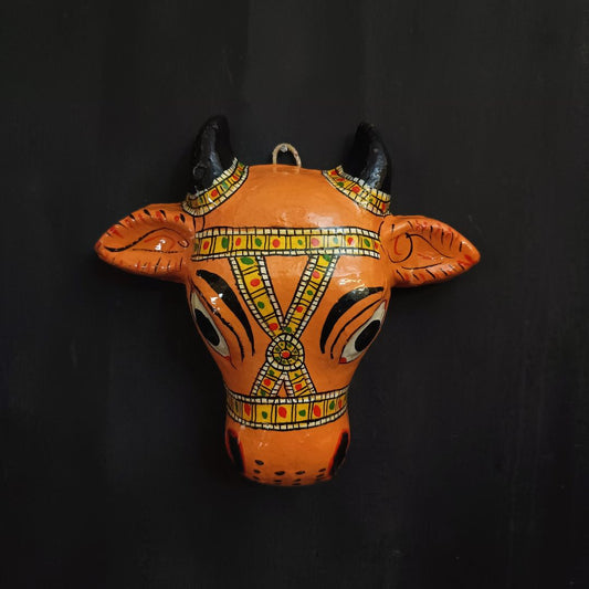 peach color small cheriyal cow head for wall hanging