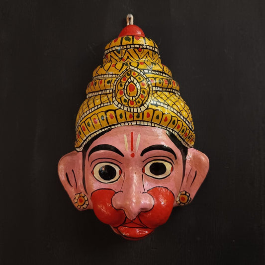pink color lord hanuman crowned cheriyal mask