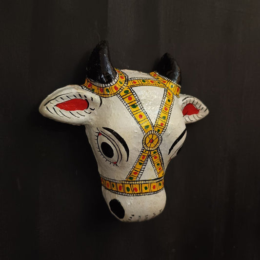white color small cheriyal cow head for wall hanging