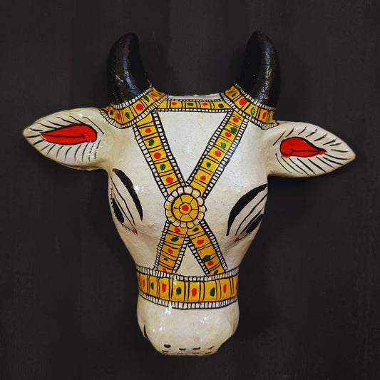white color big cow head cheriyal mask for wall hanging